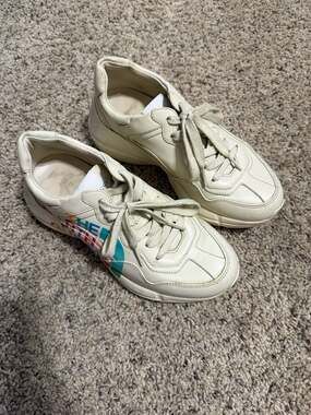 Authentic women’s The North Face x Gucci Rhyton Multicolor Logo Leather Sneakers